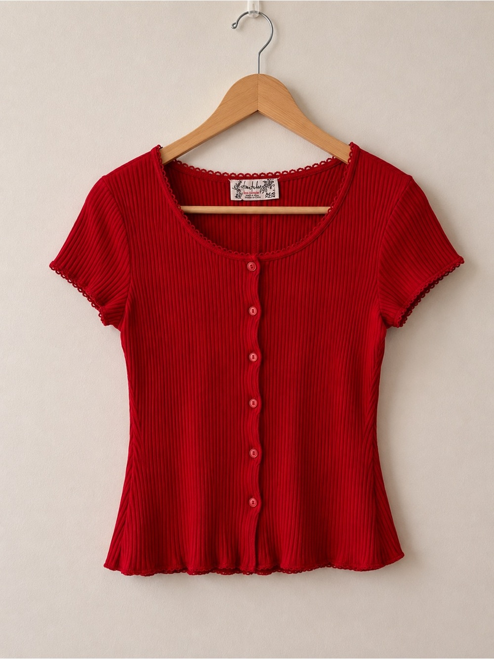 NWOT Free People Scarlet Ribbed Button-Down Short Sleeve Top
